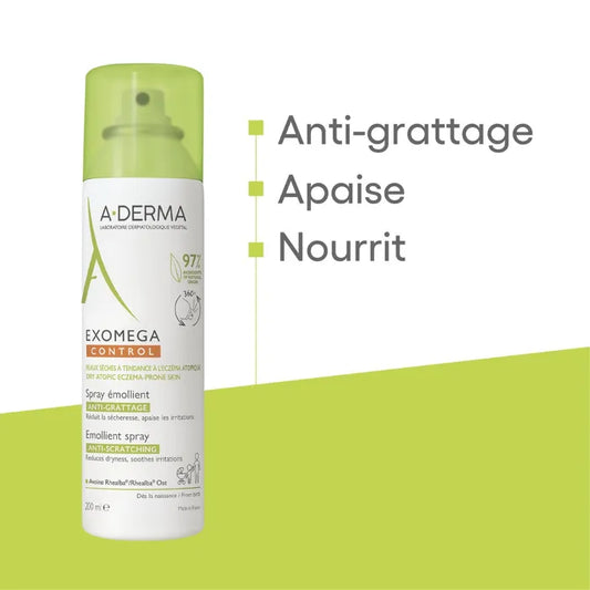 A-derma EXOMEGA CONTROL - Spray Émollient Anti-Grattage - Visage et Corps - Peaux Sèches à Tendance Atopique, 200ml