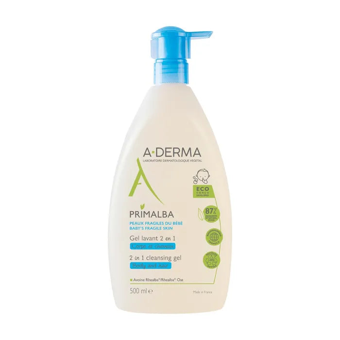 A-derma PRIMALBA - Gel Lavant 2 en 1 Bébé - Corps et Cheveux - Peaux Fragiles, 750ml