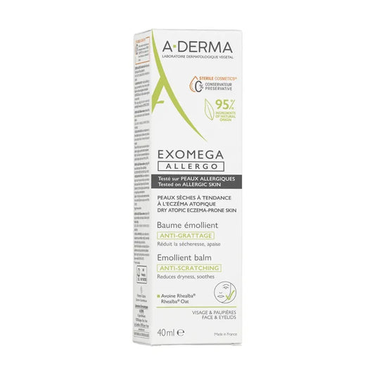 A-derma EXOMEGA ALLERGO - Baume Emollient Anti-Grattage - Visage et Corps - Peaux Sèches à Tendance à l'Eczéma Atopique, 40ml