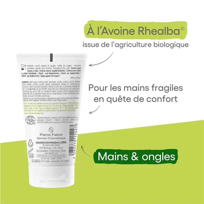 A-derma LES INDISPENSABLES - Crème Mains et Ongles Hydratante à l'Acide Hyaluronique - Peaux Sèches, 50ml
