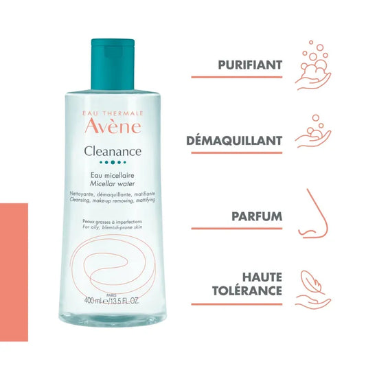 Avène CLEANANCE - Eau Micellaire Matifiante - Visage et Yeux - Peaux Grasses à Imperfections, 400ml