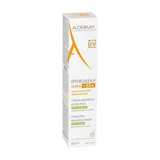 A-derma EPITHELIALE A.H ULTRA - Crème Réparatrice Protectrice Anti-Marques SPF50+ - Visage et Corps - Peaux Fragilisées, 40ml