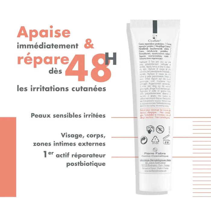 Avène CICALFATE+ - Crème Réparatrice Protectrice - Visage et Corps - Peaux Sensibles Irritées, 40ml
