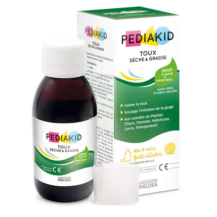 Pediakid Sirop Toux Sèche & Grasse – Goût Citron – 125 ml