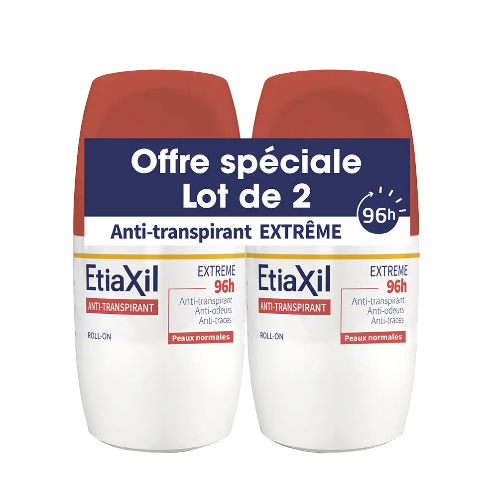 ETIAXIL – Déodorant Anti-Transpirant Aisselles Extrême 96h – Roll-on – Lot de 2 x 50 ml