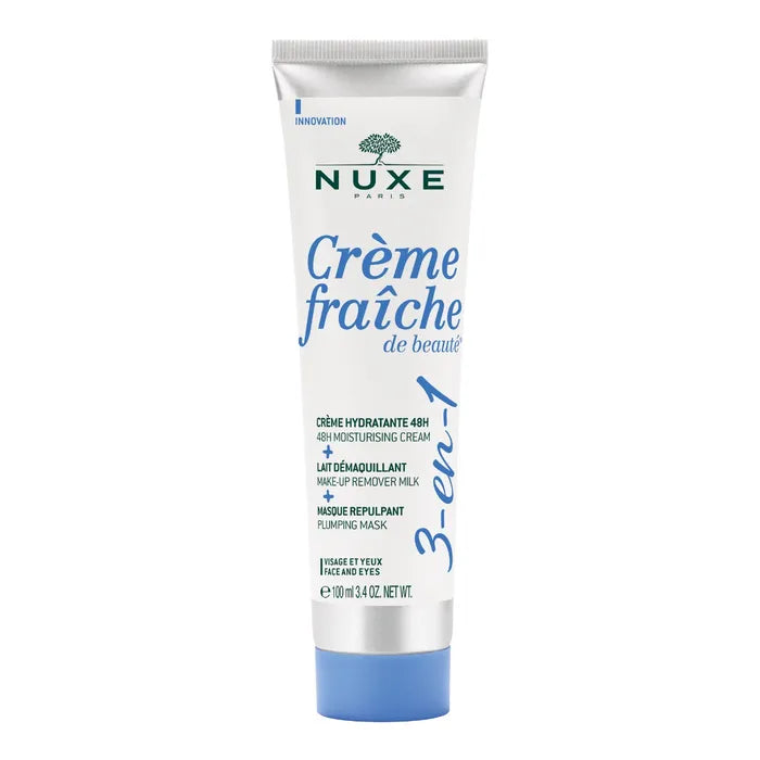 Nuxe CRÈME FRAÎCHE DE BEAUTÉ - 3-EN-1 Crème Hydratante 48h, Lait Démaquillant, Masque Repulpant - Visage et Yeux,100ml