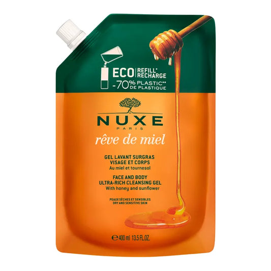 Nuxe RÊVE DE MIEL - Eco Recharge Gel Lavant Surgras - Visage et Corps - Peaux Sèches et Sensibles, 400ml