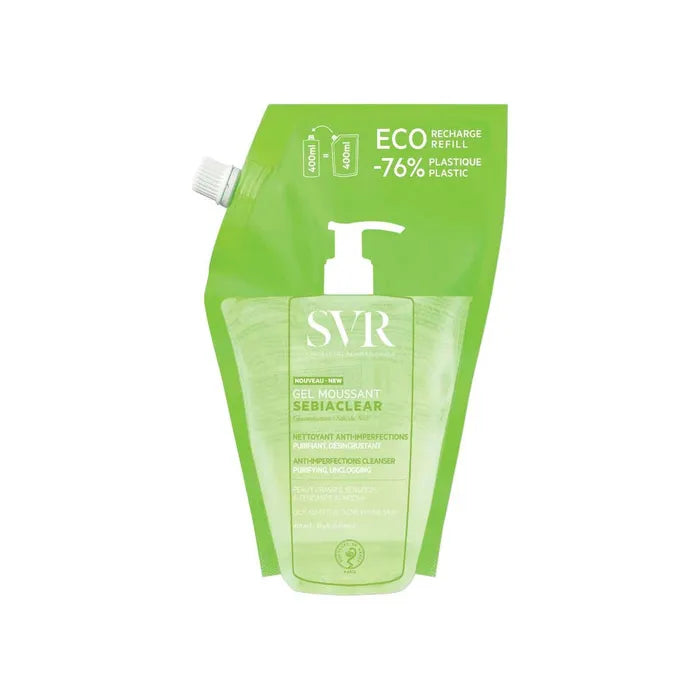 SVR SEBIACLEAR - Eco Recharge Gel Moussant Nettoyant Anti-Imperfections - Visage et Corps - Peaux Grasses à Tendance Acnéique, 400ml