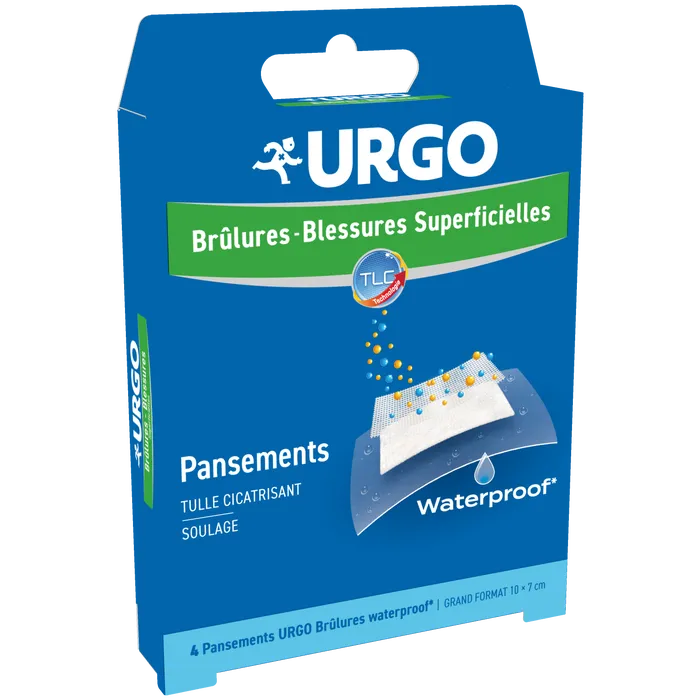 Urgo BRÛLRES BLESSURES SUPERFICIELLES - Pansements Waterproof, 4 unités