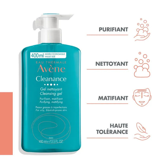 Avène CLEANANCE - Gel Nettoyant Purifiant - Visage et Dos - Peaux Grasses à Imperfections, 400ml