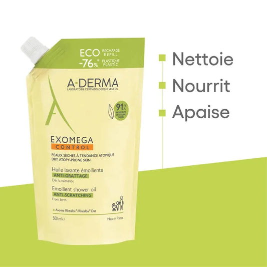 A-derma EXOMEGA CONTROL - Eco Refill Anti-Itch Emollient Cleansing Oil - Face and Body - Dry Skin with Atopic Proneness, 500ml 4.8 out of 5 stars, average rating value. Read 4 Reviews. Link on the same page. 4.8 (4) Write a review