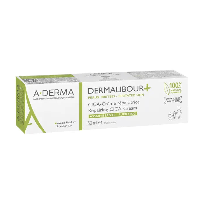 A-derma DERMALIBOUR+ - CICA-Crème Réparatrice Assainissante - Visage et Corps - Peaux Irritées, 50ml