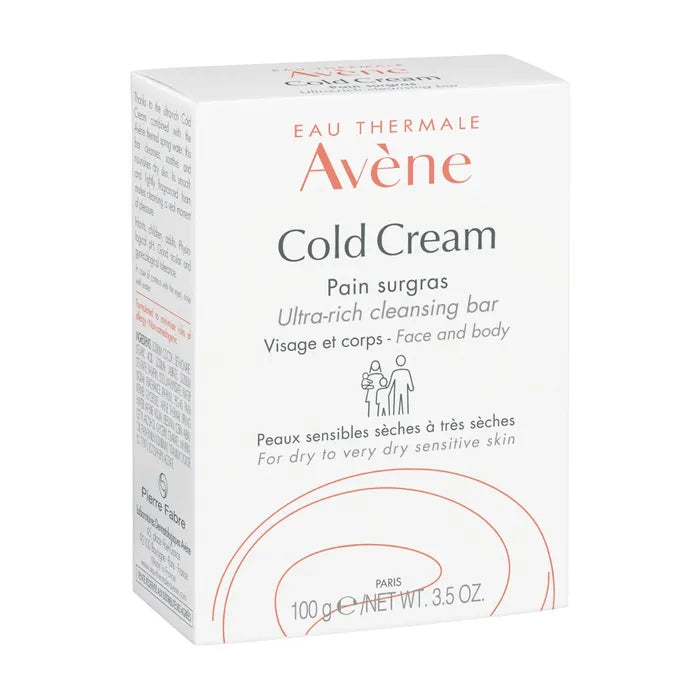Avène COLD CREAM - Pain Surgras Nettoyant Nourrissant - Visage et Corps - Peaux Sèches à Très Sèches, 100g