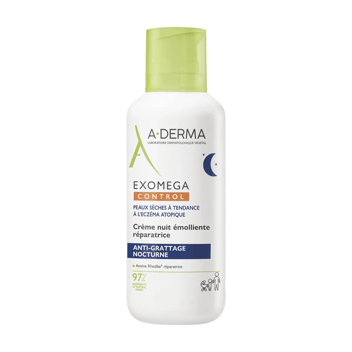 A-derma EXOMEGA CONTROL - Crème Nuit Emolliente Réparatrice - Visage et Corps - Peaux Sèches à Tendance Atopique, 400ml