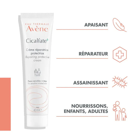 Avène CICALFATE+ - Crème Réparatrice Protectrice - Visage et Corps - Peaux Sensibles Irritées, 40ml