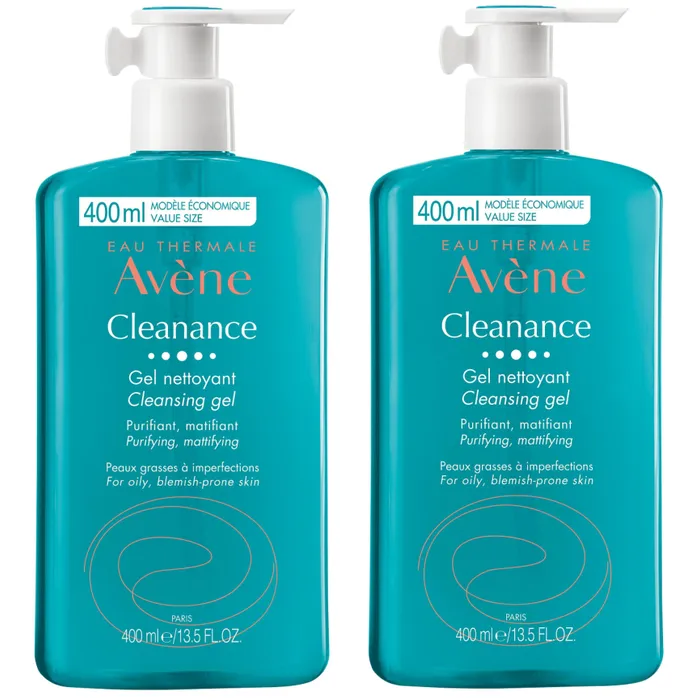 Avène CLEANANCE - Gel Nettoyant Purifiant - Visage et Dos - Peaux Grasses à Imperfections, 2x400ml