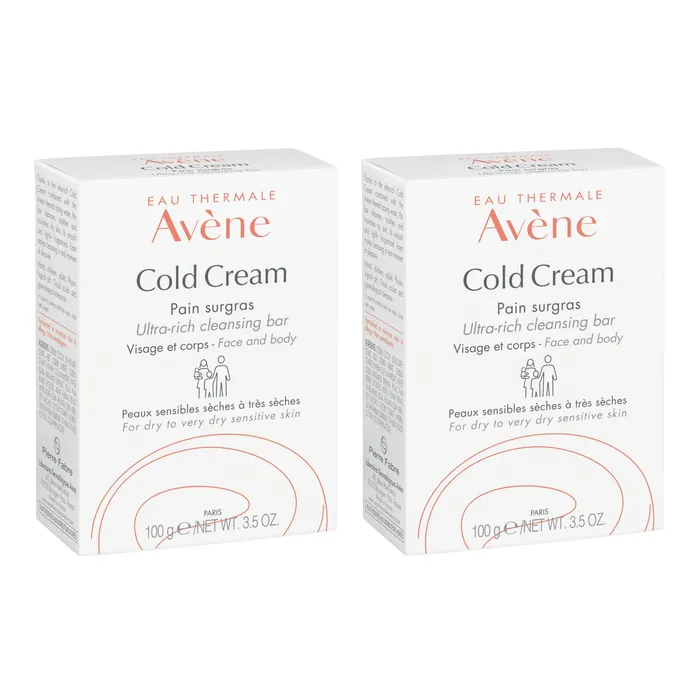 Avène COLD CREAM - Pain Surgras Nettoyant Nourrissant - Visage et Corps - Peaux Sèches à Très Sèches, 2x100g