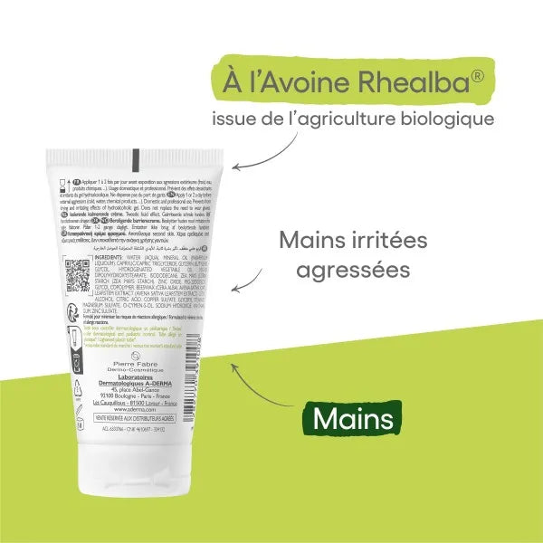 A-derma DERMALIBOUR+ BARRIER - Crème Isolante Apaisante - Mains - Peaux Irritées Agressées, 50ml