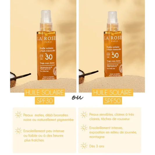 La Rosée Huile Solaire à l'Huile d''Abricot Bio SPF50 - Visage, Corps et Cheveux - Tous Types de Peaux, 150ml