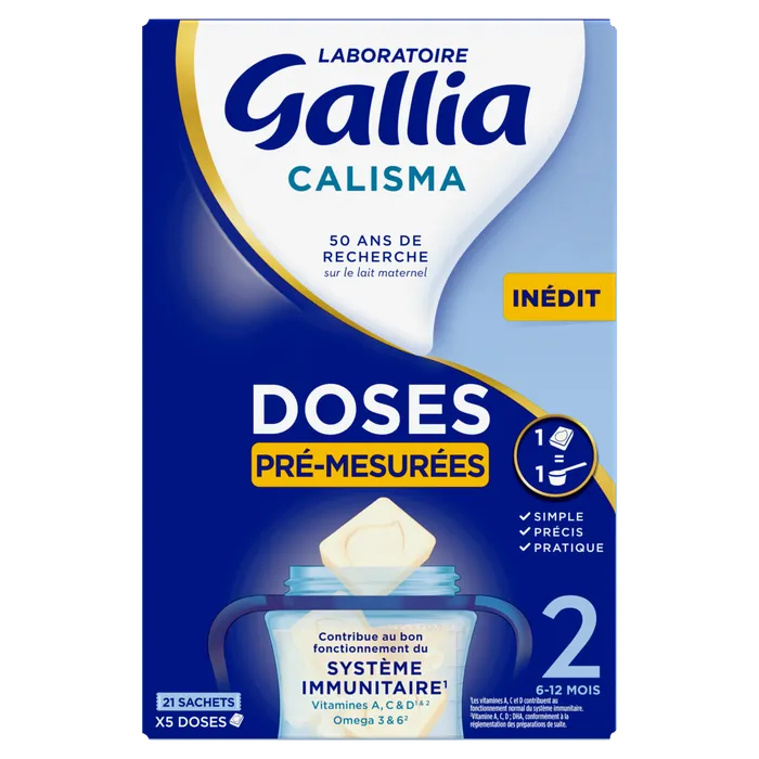 Gallia CALISMA POCKET - Lait en Poudre 2ème Âge - De 6 à 12 mois, 21 Sachets de 5 Doses Prêtes à l'Emploi