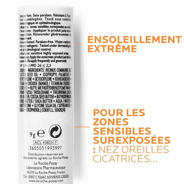 La Roche-Posay ANTHELIOS XL - SPF50+ Stick Protection Solaire, Zones Sensibles, 9g