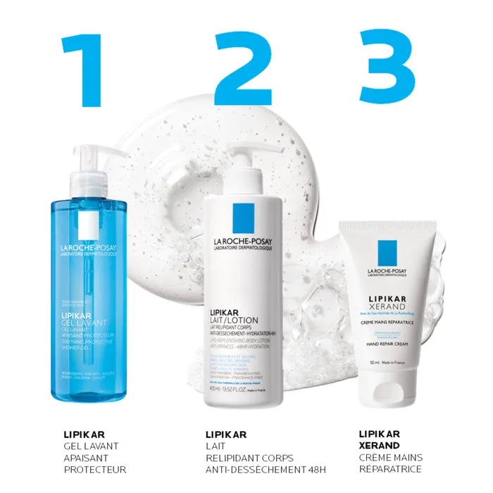La Roche-Posay LIPIKAR - Lait Relipidant Corps + Gel Douche Lavant Apaisant, Peaux Sèches, 2x400 ml