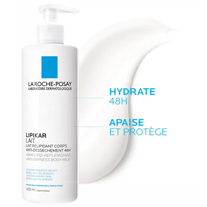 La Roche-Posay LIPIKAR - Lait Relipidant Corps + Gel Douche Lavant Apaisant, Peaux Sèches, 2x400 ml