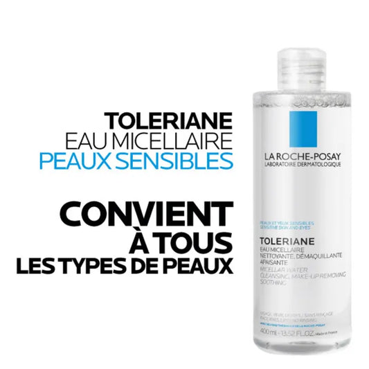 La Roche-Posay TOLERIANE - Eau Micellaire Démaquillante Nettoyante - Peaux Sensibles, Visage Yeux, 400ml