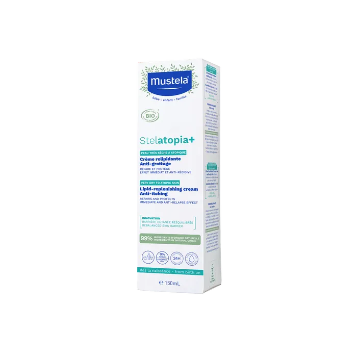 Mustela BÉBÉ STELATOPIA + - Crème Relipidante Anti-Grattage Bio - Peau très sèche à Atopique, 150ml