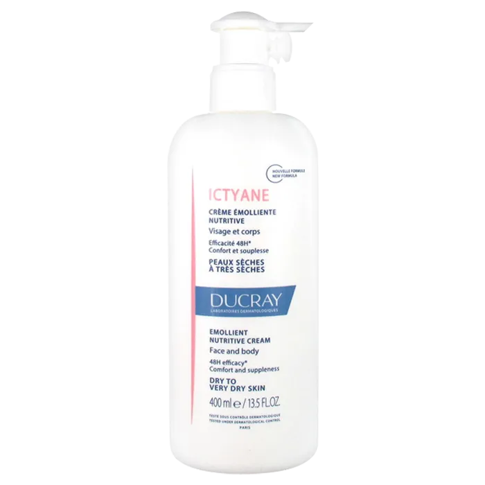 Ducray ICTYANE - Nourishing Emollient Cream - Face and Body - Dry to Very Dry Skin, 400ml