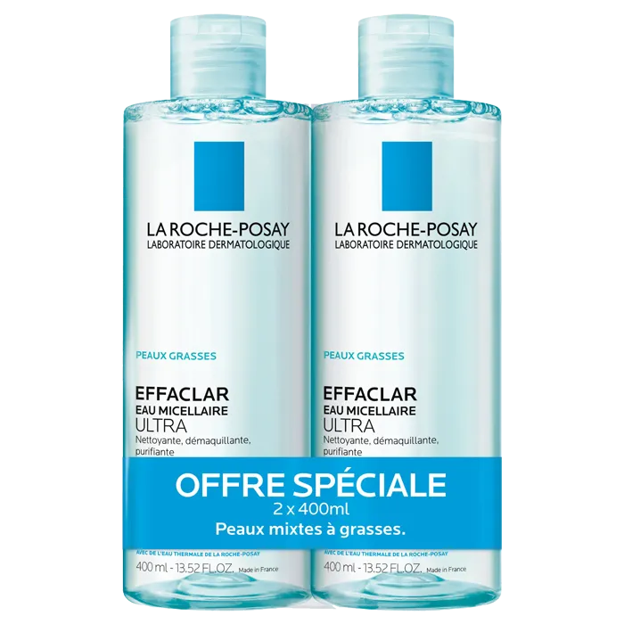 La Roche-Posay EFFACLAR - Eau Micellaire Ultra Peaux Grasses Lot de 2, 2x400ml
