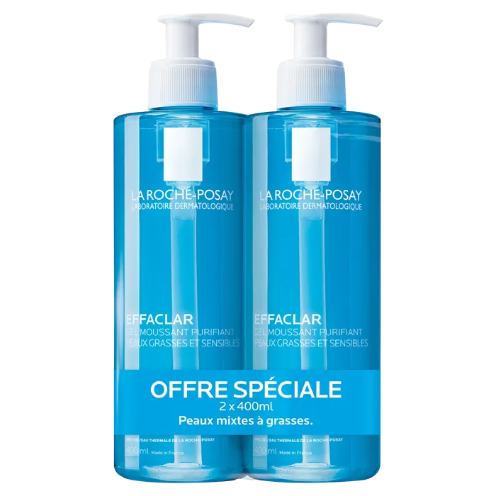 La Roche-Posay EFFACLAR - Gel Moussant Nettoyant Purifiant Visage, 2x400ml