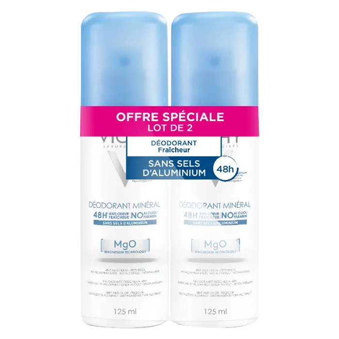 Vichy Déodorant Minéral Sans Sels d'Aluminium, Spray 2x125ml