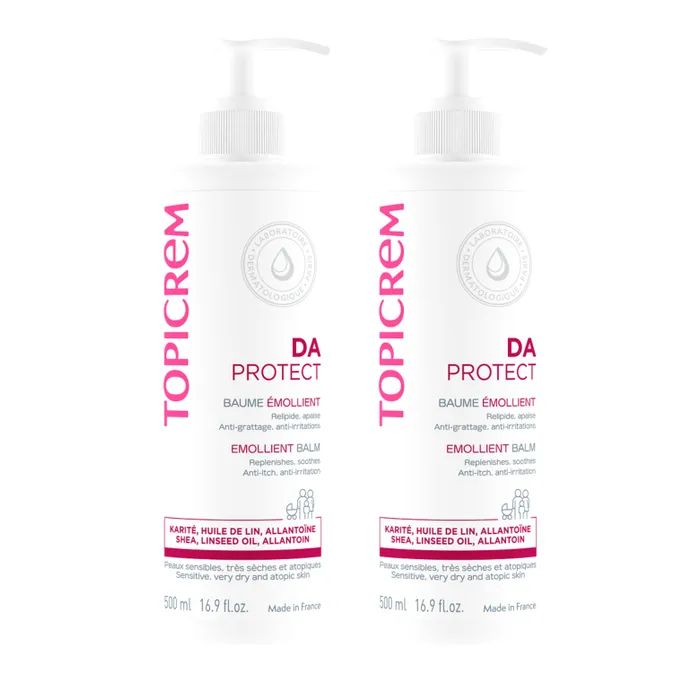 Topicrem DA PROTECT - Baume Emollient - Visage et Corps - Peaux Très Sèches et Atopiques, 2x500ml