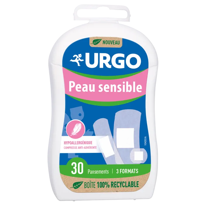 Urgo PEAU SENSIBLE - Pansement Hypoallergénique 3 Formats, 30 unités