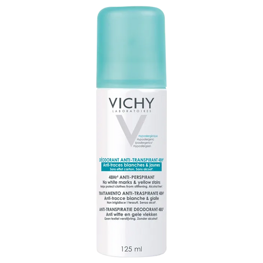 Vichy Déodorant Anti-transpirant 48h Anti-Traces Blanches et Jaunes, 125ml