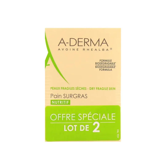 A-derma LES INDISPENSABLES - Pain Surgras Nutritif - Visage et Corps - Peaux Sèches, 2x100g