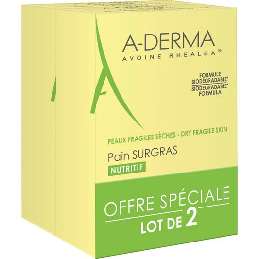 A-derma LES INDISPENSABLES - Pain Surgras Nutritif - Visage et Corps - Peaux Sèches, 2x100g