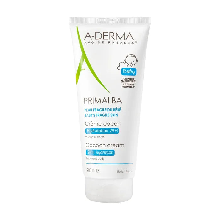 A-derma PRIMALBA - Crème Cocon Bébé Hydratation 24H - Visage et Corps - Peaux Fragiles, 200ml