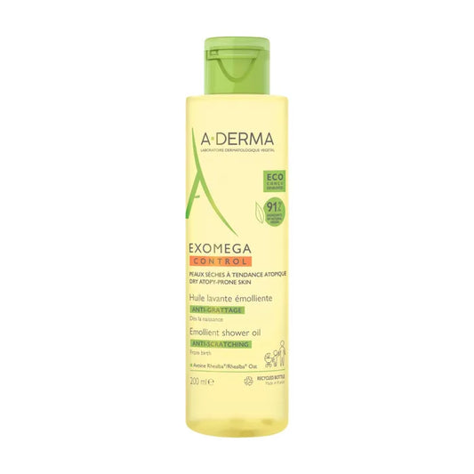 A-derma EXOMEGA CONTROL - Huile Lavante Émolliente Anti-Grattage - Visage et Corps - Peaux Sèches à Tendance Atopique, 200ml