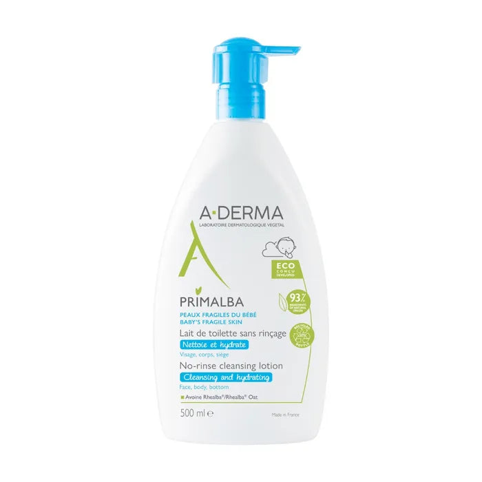 A-derma PRIMALBA - Lait de Toilette Bébé Hydratant - Visage, Corps et Siège - Peaux Fragiles, 500ml