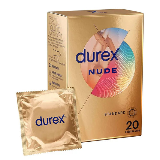 Durex NUDE - Préservatifs Lubrifiés Ultra Fins, 20 Unités