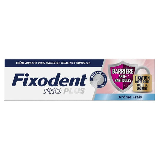 Fixodent Pro Plus – Crème Adhésive Prothèses Totales & Partielles – Barrière Anti-Particules – 40 g