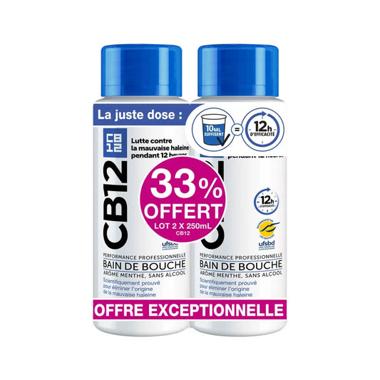 CB12 – Bain de Bouche Sans Alcool Arôme Menthe – Lot de 2 x 250 ml
