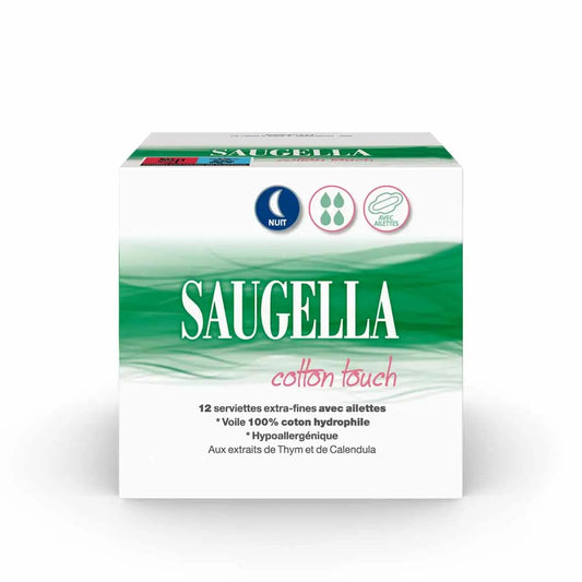 SAUGELLA CottonTouch – Serviettes Hygiéniques Nuit – x12