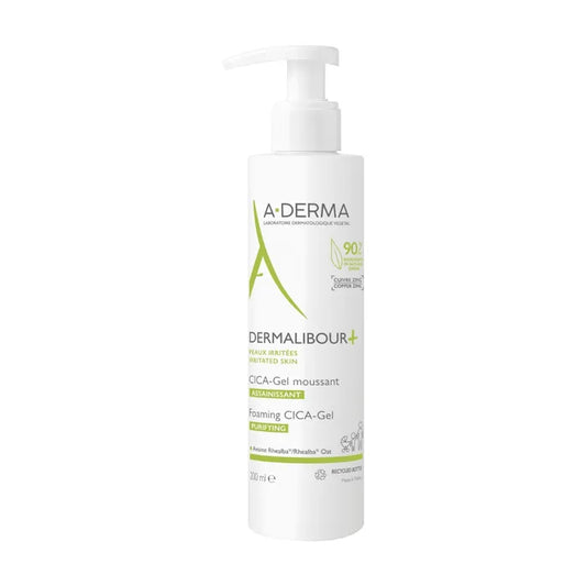A-derma DERMALIBOUR+ - CICA-Gel Moussant Assainissant - Visage et Corps - Peaux Irritées, 200ml