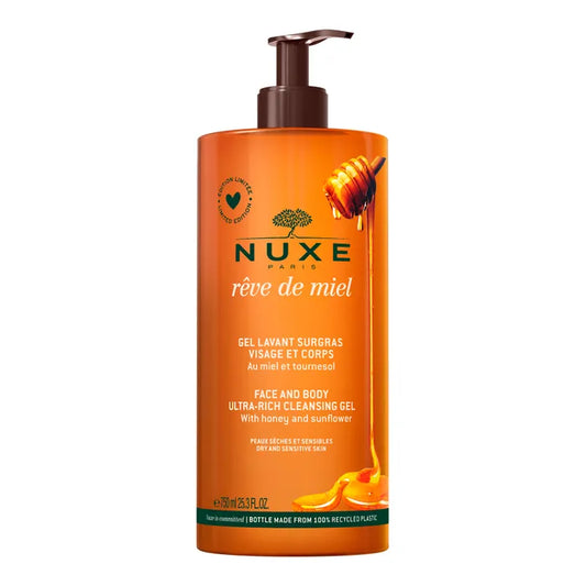 Nuxe RÊVE DE MIEL - Gel Lavant Surgras - Visage et Corps - Peaux Sèches et Sensibles, 750ml