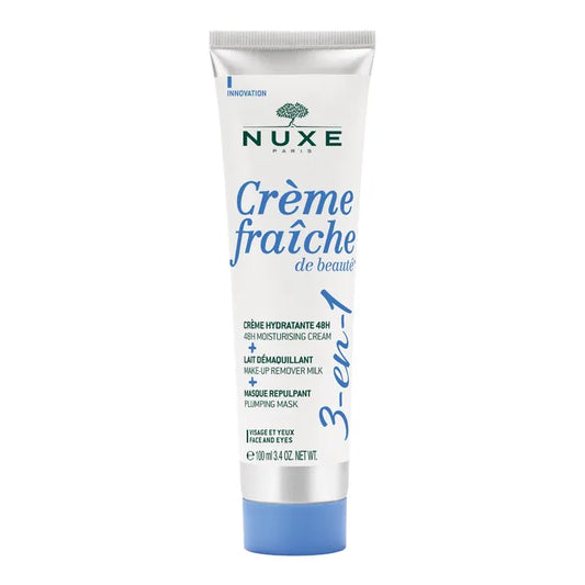 Nuxe CRÈME FRAÎCHE DE BEAUTÉ - 3-EN-1 Crème Hydratante 48h, Lait Démaquillant, Masque Repulpant - Visage et Yeux,100ml