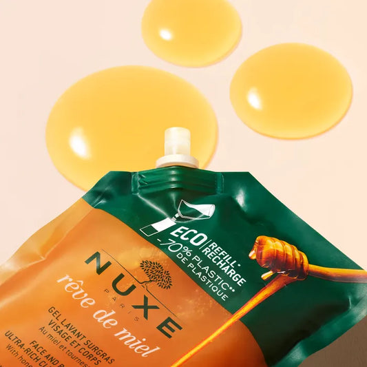Nuxe RÊVE DE MIEL - Eco Recharge Gel Lavant Surgras - Visage et Corps - Peaux Sèches et Sensibles, 400ml