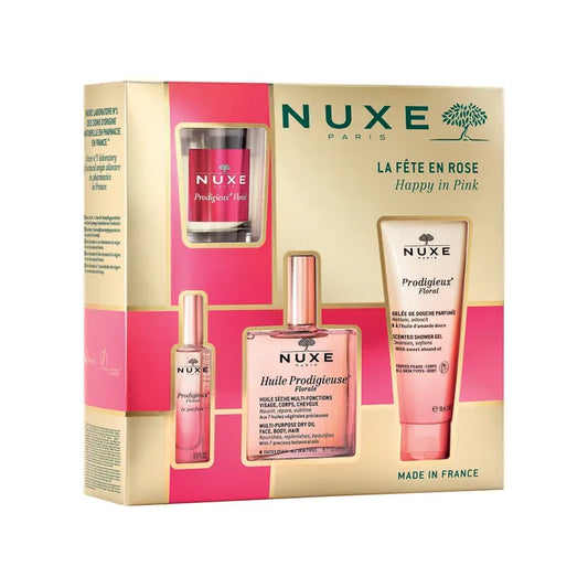 Nuxe COFFRET - La Fête en Rose - Huile Prodigieuse Florale 100ml + Prodigieux Floral Le Parfum 15ml + Prodigieux Floral Gelée de Douche Parfumée 100ml + Prodigieux Floral Bougie d'Intérieur 70g